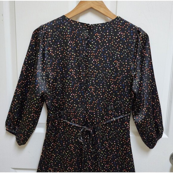 Sam Edelman Dress 8 Black Multicolor Dots V Neck Ruched Asymmetrical Zip Party - Picture 6 of 14